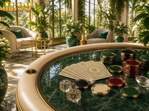 Virtual casino visual for the JL99 lobby — slot action and live table thrills in one look.